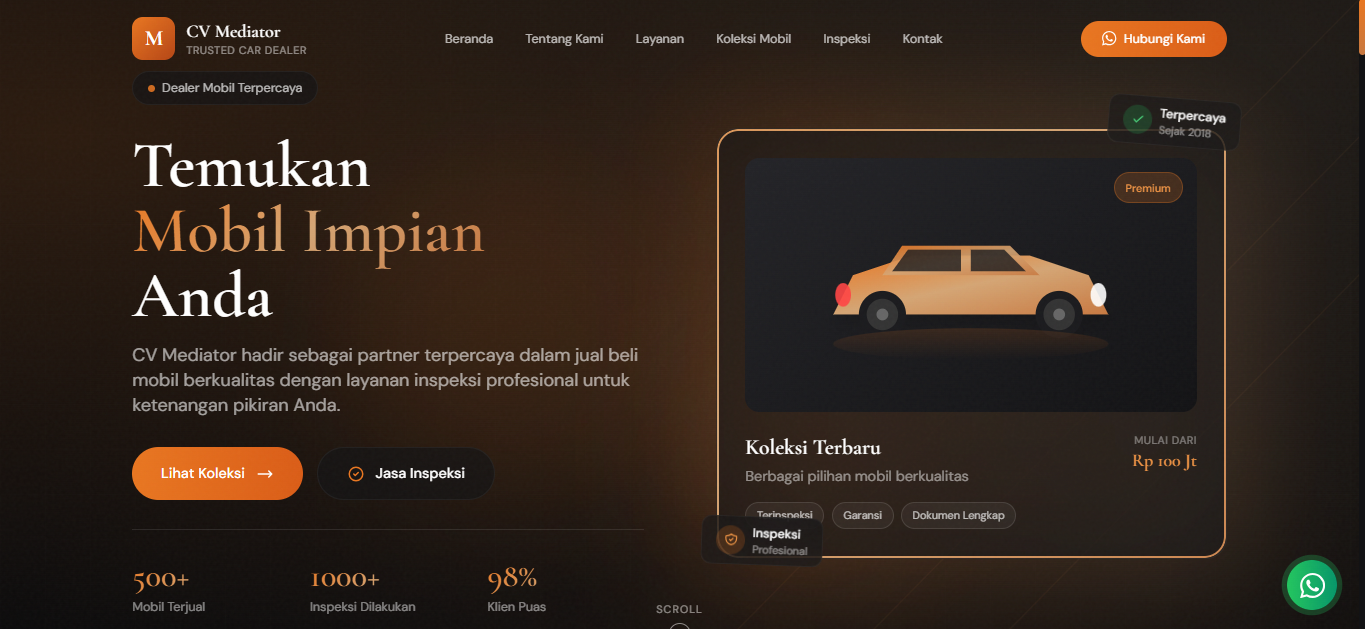 CV Mediator Landing Page Dealer Mobil